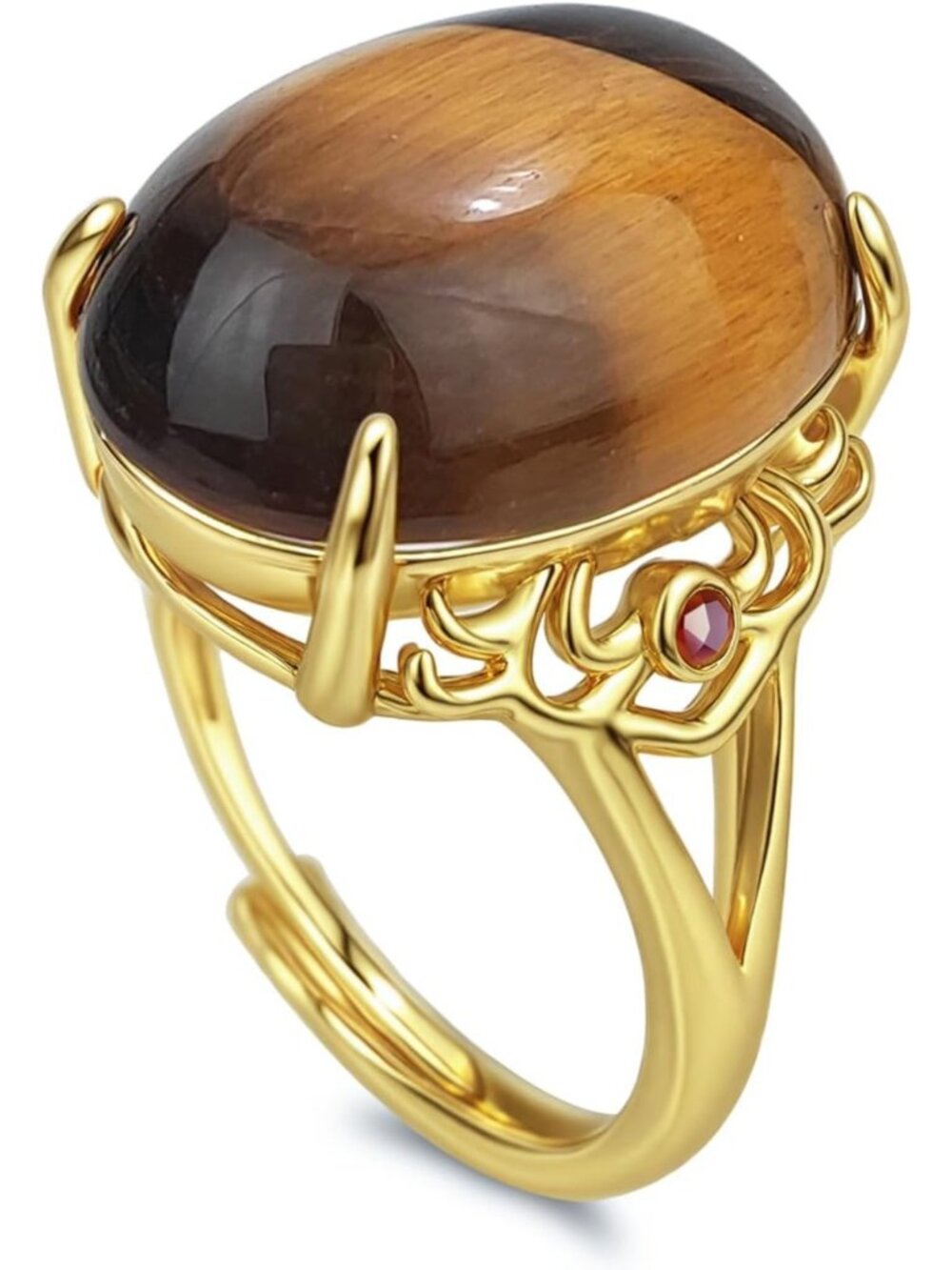 Natural Blue Lapis Lazuli Oval Ring, Gold Plated Adjustable Birthstone Jewelry